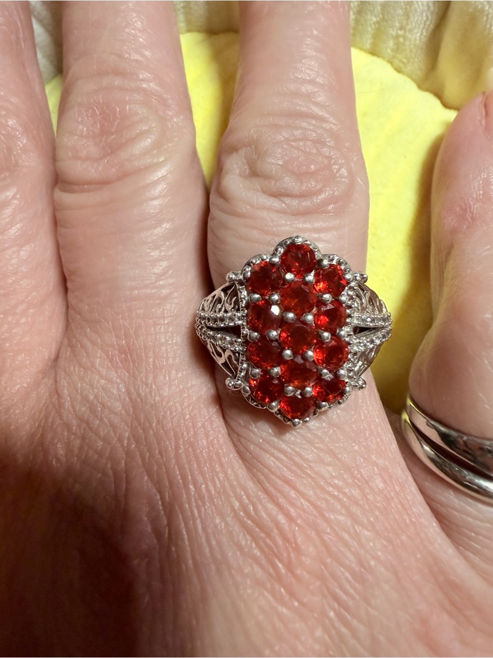 Intricate Fire opal Crystal Cluster Ring in Silver - Women Jewelry